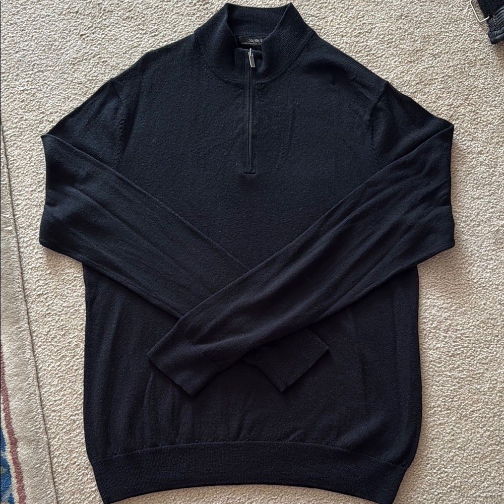 Saks Fifth Avenue Men’s Extra Fine Merino Wool Half Zip Sweater Large Black